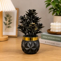 Mini Artificial Black & Gold Plant in Geometric Pot