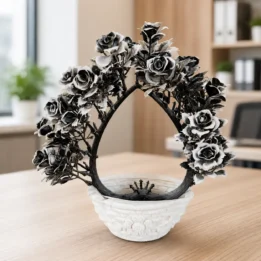 Black & White Rose Arch Artificial Flower Arrangement in Decorative White Pot