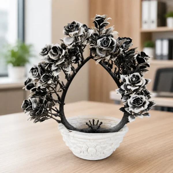Black & White Rose Arch Artificial Flower Arrangement in Decorative White Pot