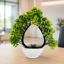 Green Rose Arch Artificial Flower Arrangement in Decorative White Pot